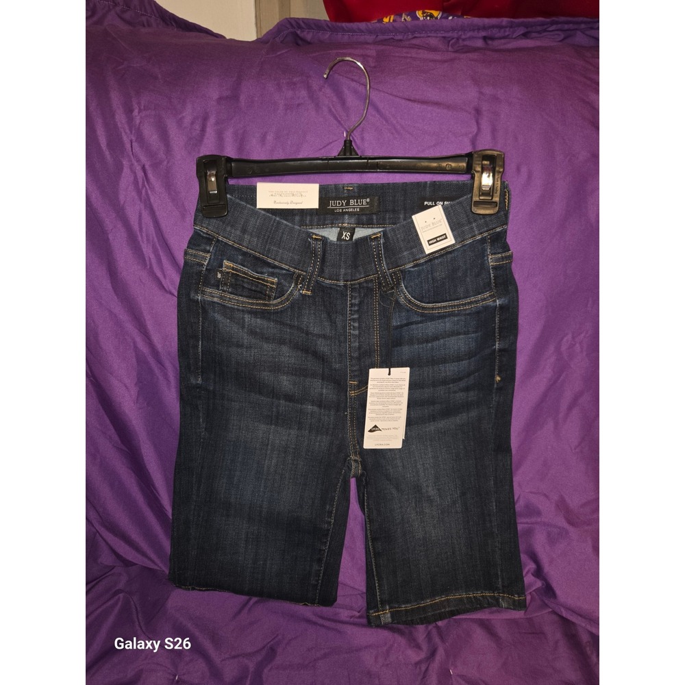 C. Judy Blue Womens High Waist Pull On Denim Bermuda Shorts Dark Wash XS